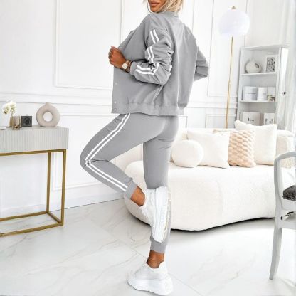 Women's Three Piece Outfits Striped Tape Patch Tank Tops Bomber Jacket with Sporty Pants