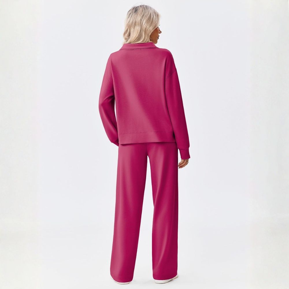 2 Piece Sets for Women 1/2 Zip Sweatsuit Loose Fit Straight Leg Pants