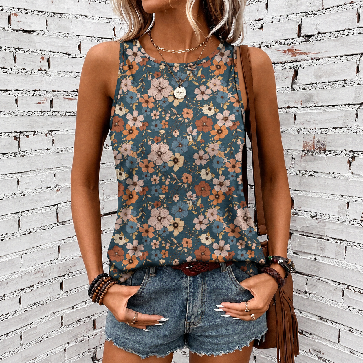 Casual Retro Round Tank Top For Women