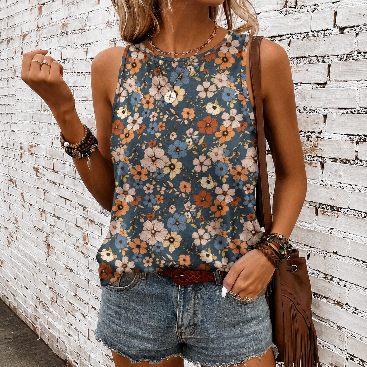 Casual Retro Round Tank Top For Women