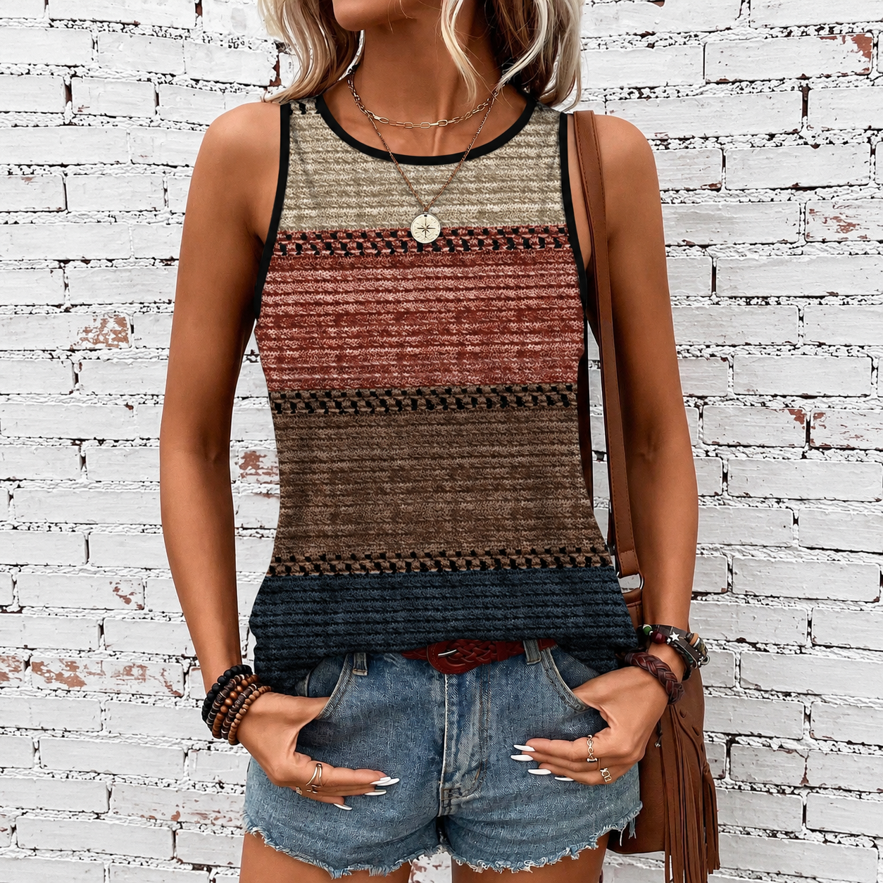 Casual Retro Round Tank Top For Women
