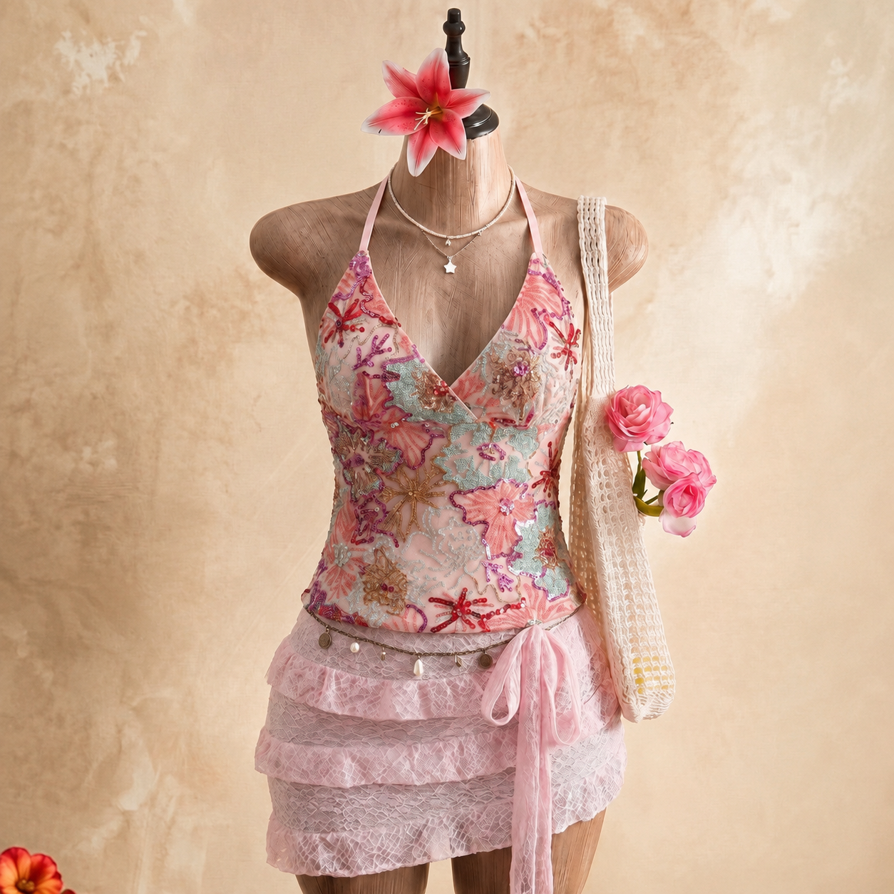 Backless Embroidery Beaded Camisole Top For Women