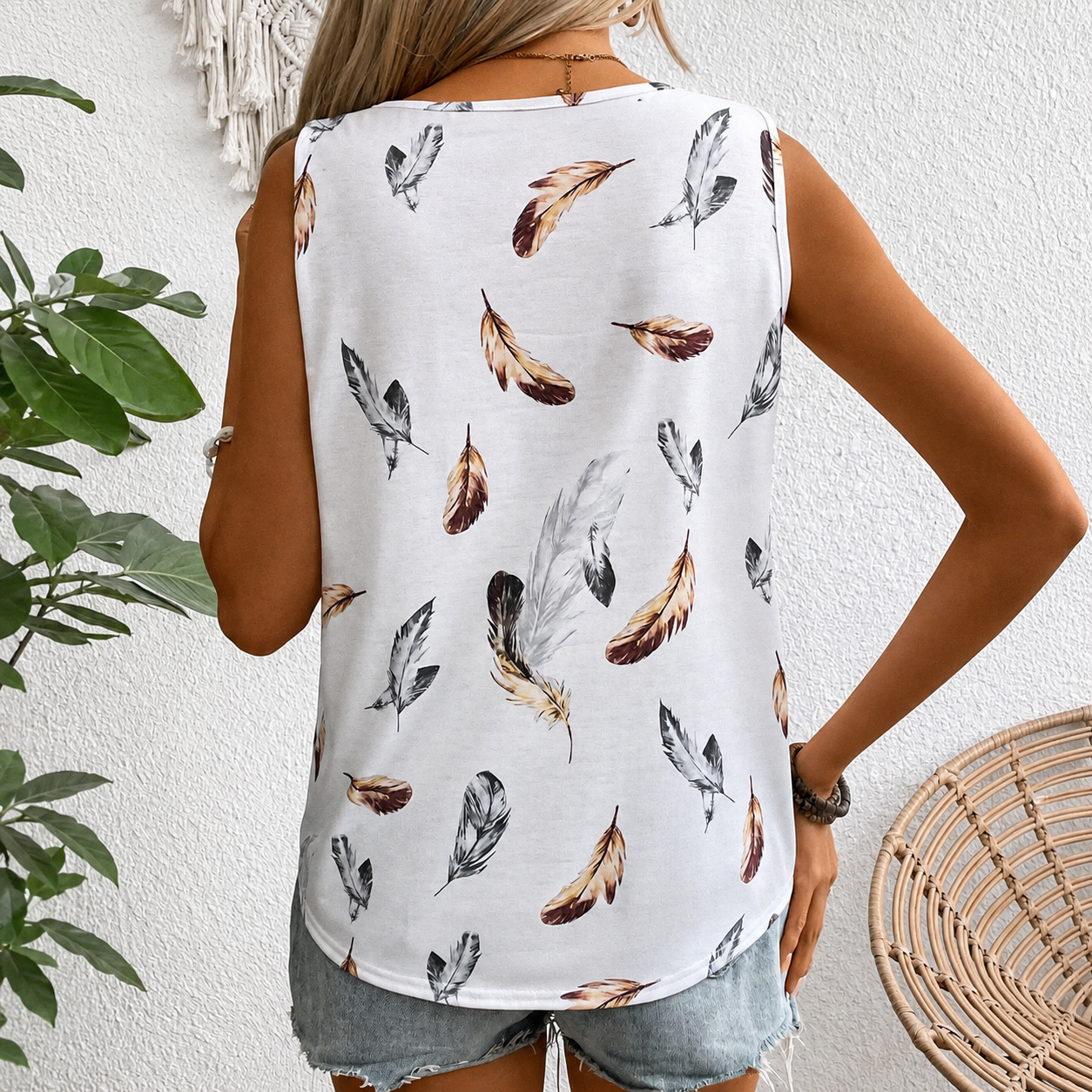 Sleeveless Printed Square Tank Top For Women