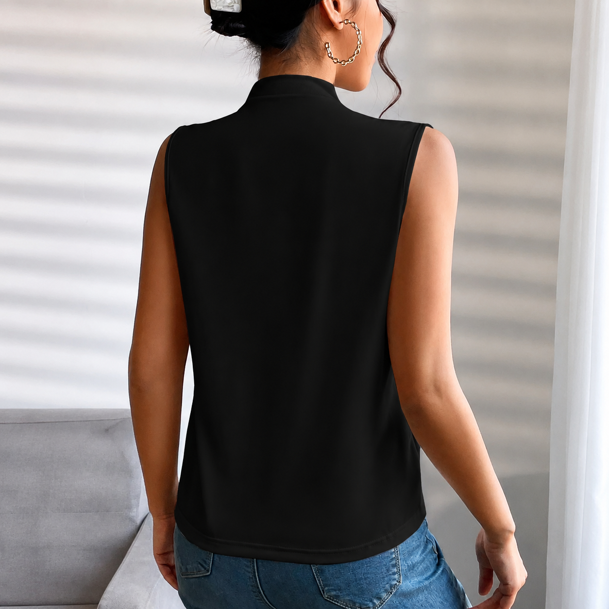 Regular Fit Front Ruched Sleeveless Tank Top For Women