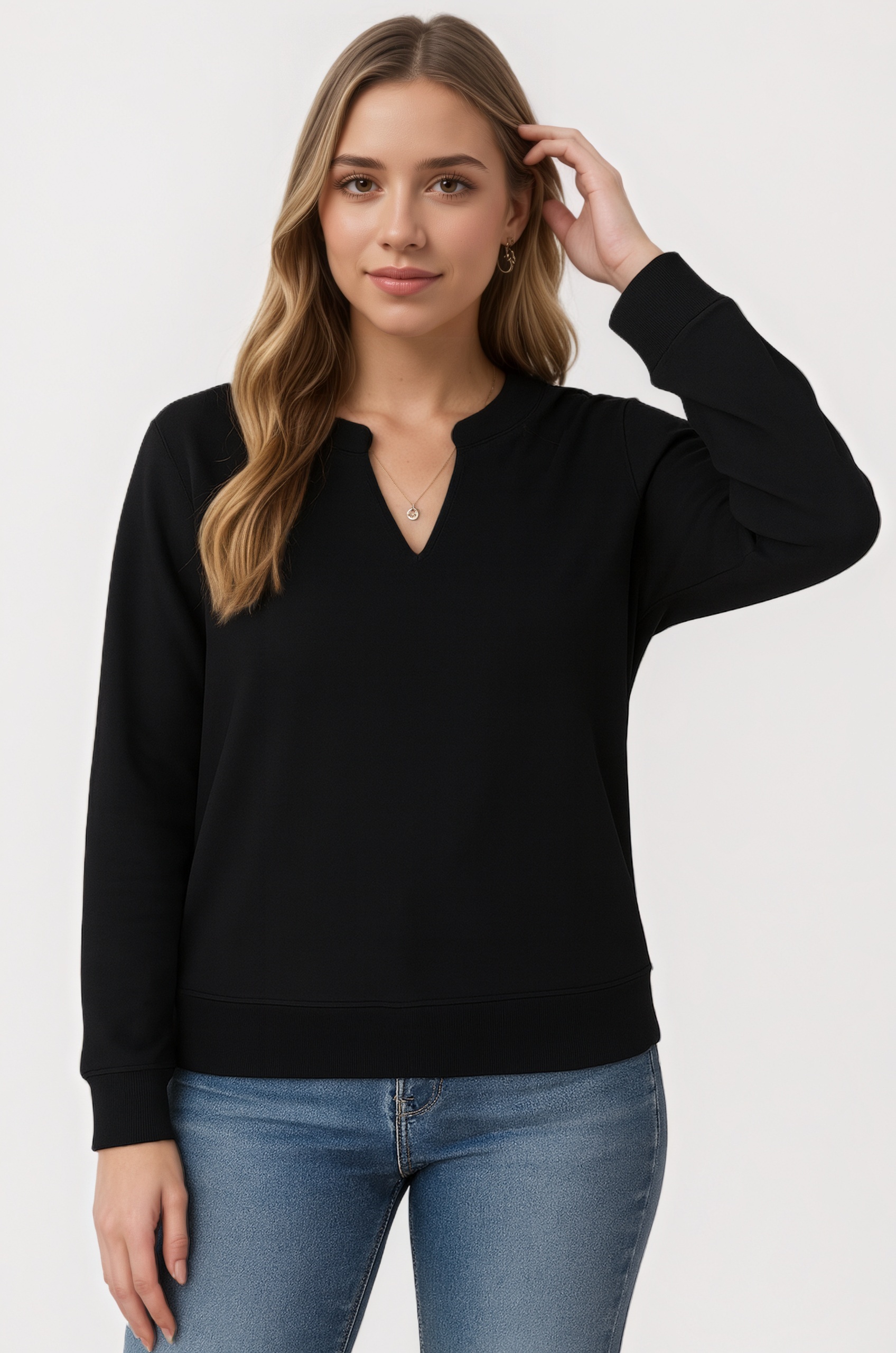 Casual Long Sleeve V Neck Loose Fit Pullover Sweatshirts