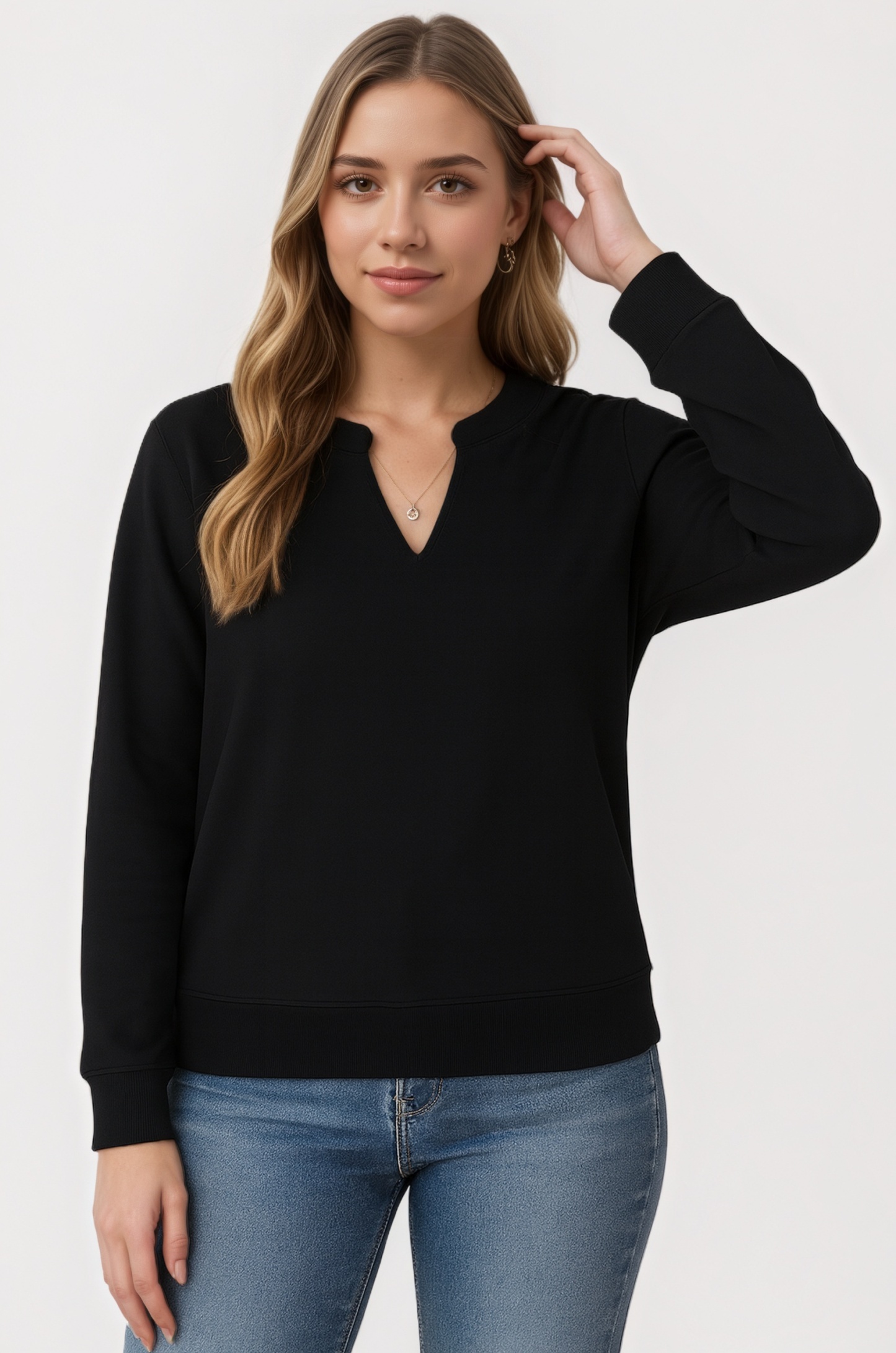 Casual Long Sleeve V Neck Loose Fit Pullover Sweatshirts