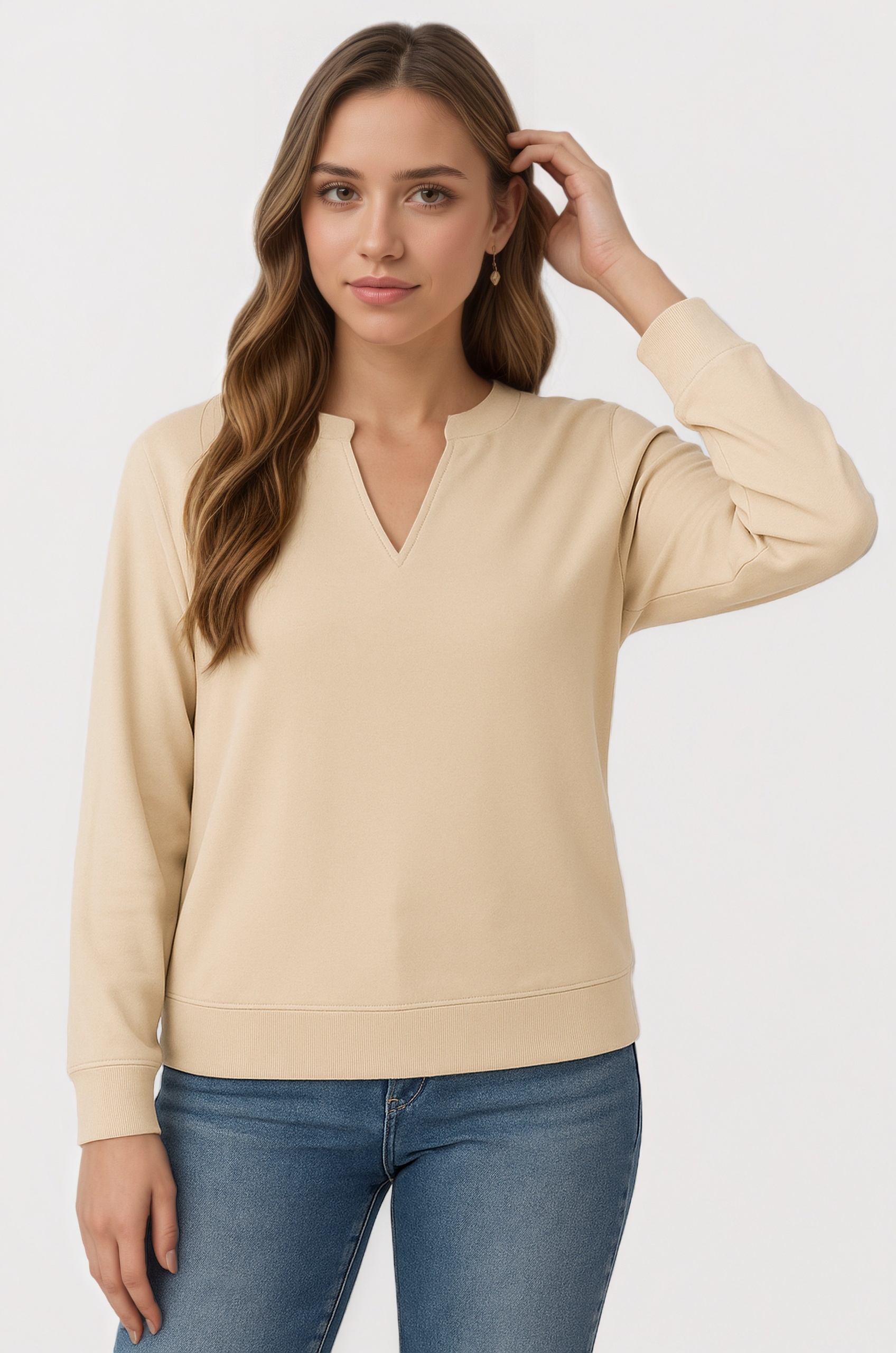 Casual Long Sleeve V Neck Loose Fit Pullover Sweatshirts