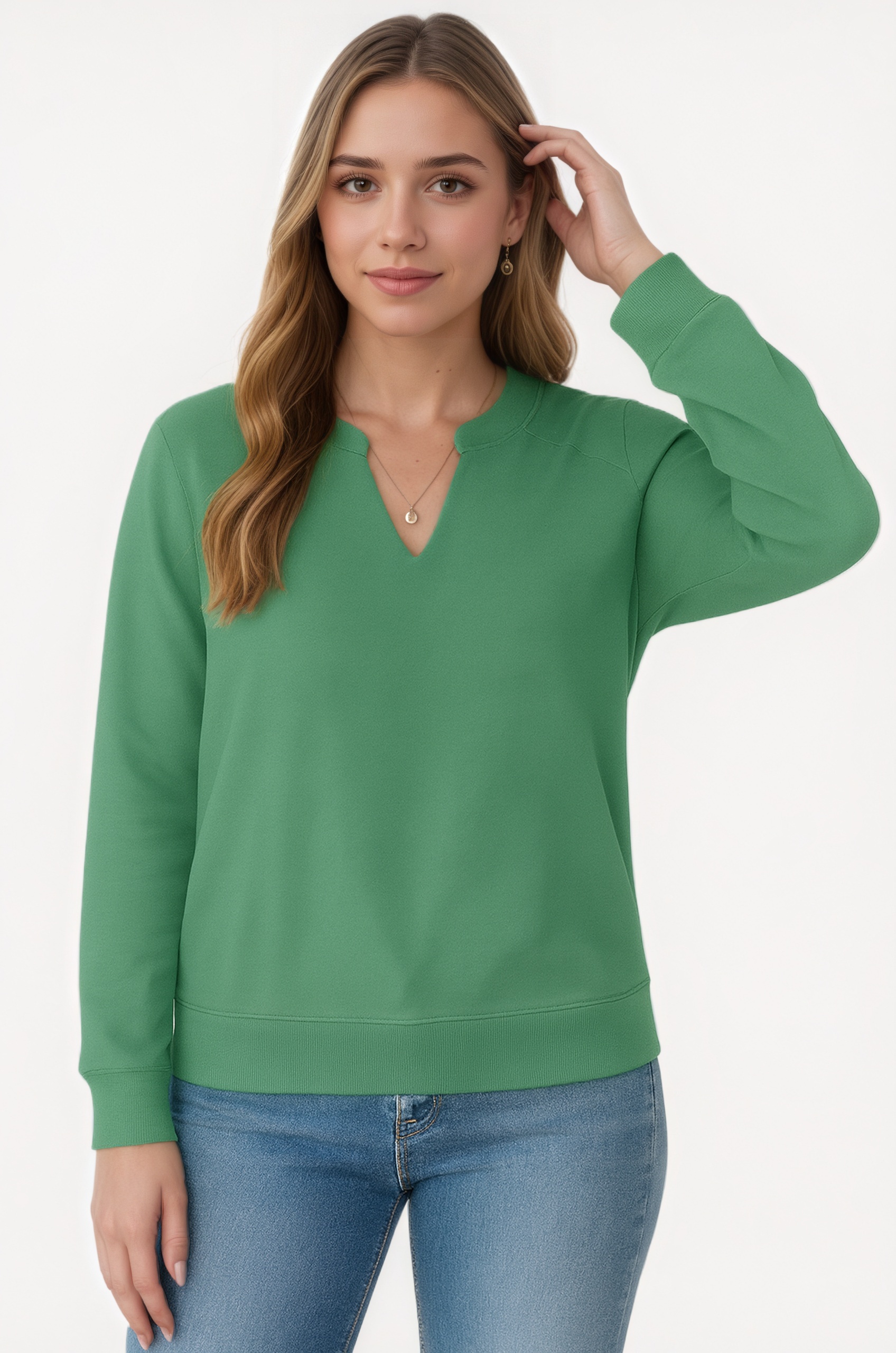 Casual Long Sleeve V Neck Loose Fit Pullover Sweatshirts