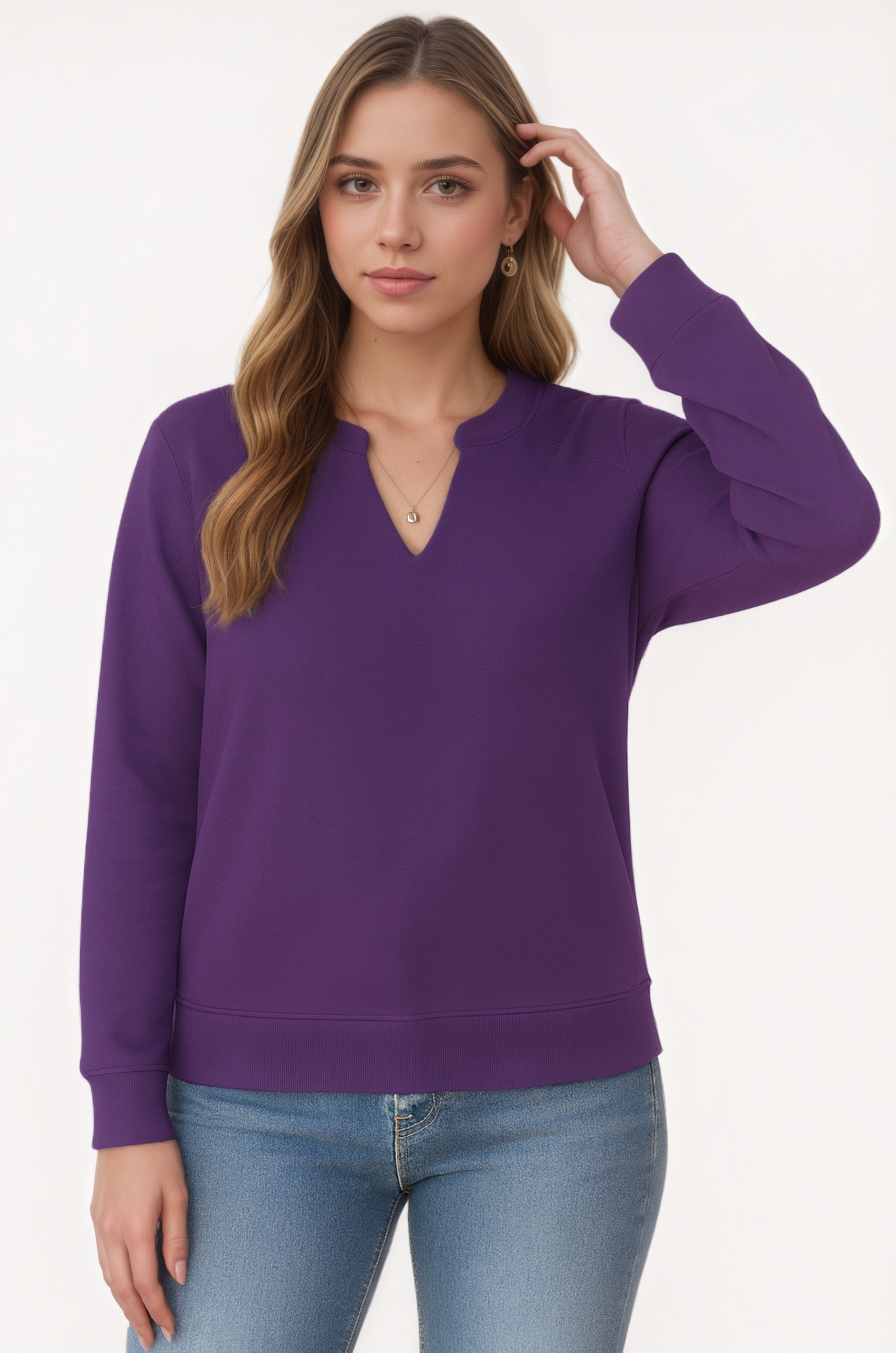 Casual Long Sleeve V Neck Loose Fit Pullover Sweatshirts