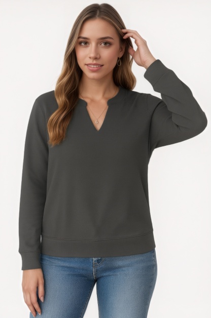 Casual Long Sleeve V Neck Loose Fit Pullover Sweatshirts