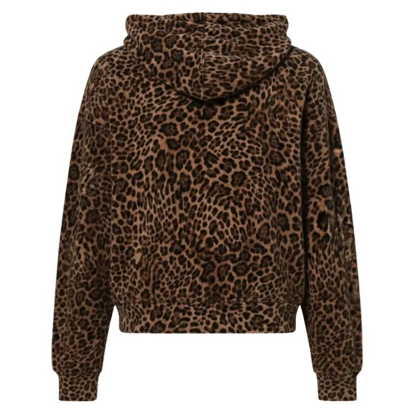 Leopard Print Fleece Hoodie With Embroidered Text