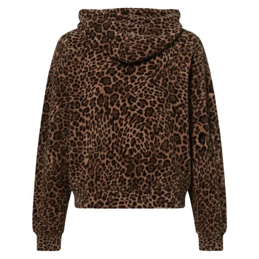 Leopard Print Fleece Hoodie With Embroidered Text