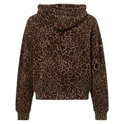 Leopard Print Fleece Hoodie With Embroidered Text