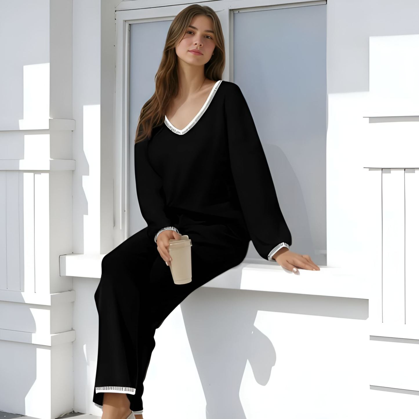 Two Piece Lounge Sets For Women With Knit Sweater Top And And Matching Pants