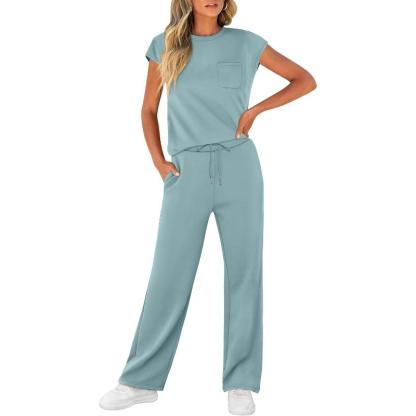 Two Piece Lounge Sets For Women With Cap Sleeve Top And Matching Pants