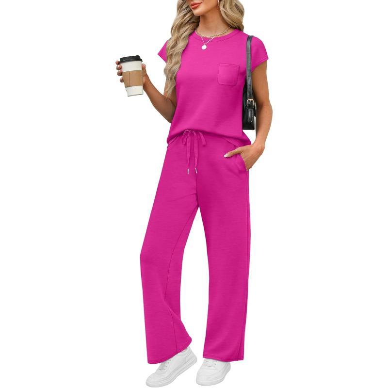 Two Piece Lounge Sets For Women With Cap Sleeve Top And Matching Pants