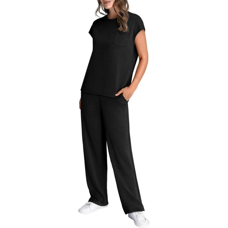 Two Piece Lounge Sets For Women With Cap Sleeve Top And Matching Pants
