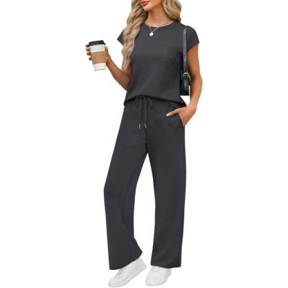 Two Piece Lounge Sets For Women With Cap Sleeve Top And Matching Pants