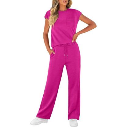Two Piece Lounge Sets For Women With Cap Sleeve Top And Matching Pants