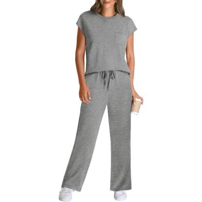 Two Piece Lounge Sets For Women With Cap Sleeve Top And Matching Pants