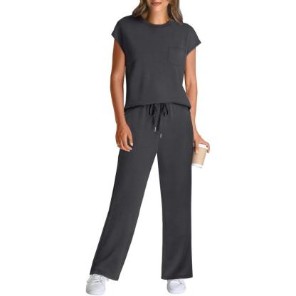 Two Piece Lounge Sets For Women With Cap Sleeve Top And Matching Pants