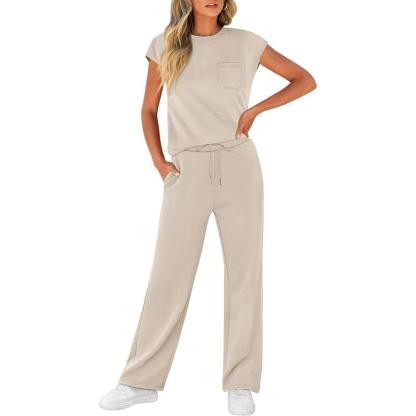 Two Piece Lounge Sets For Women With Cap Sleeve Top And Matching Pants
