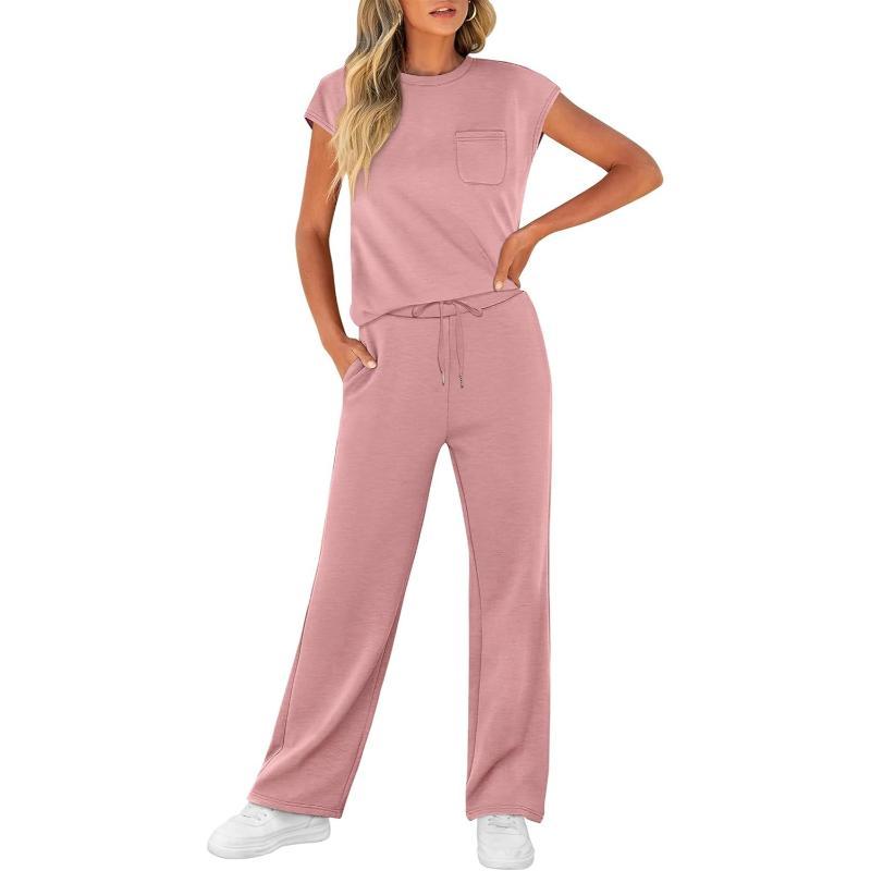 Two Piece Lounge Sets For Women With Cap Sleeve Top And Matching Pants