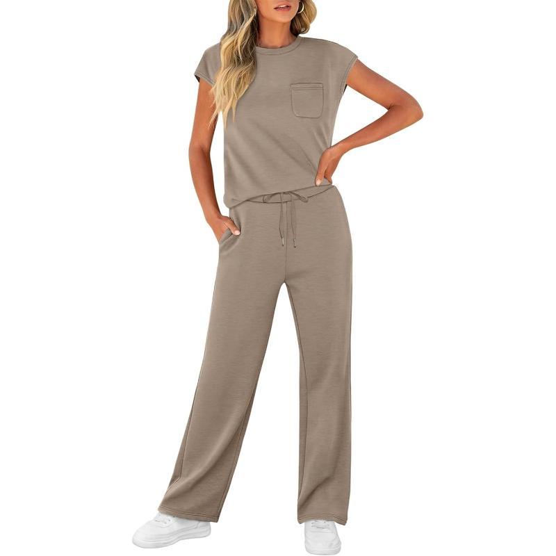 Two Piece Lounge Sets For Women With Cap Sleeve Top And Matching Pants