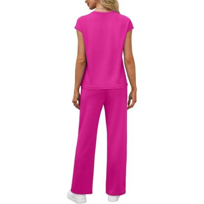 Two Piece Lounge Sets For Women With Cap Sleeve Top And Matching Pants
