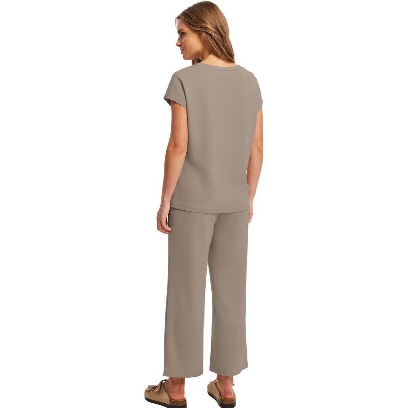 Two Piece Lounge Sets For Women With Summer Short Sleeve Top And Wide Pants