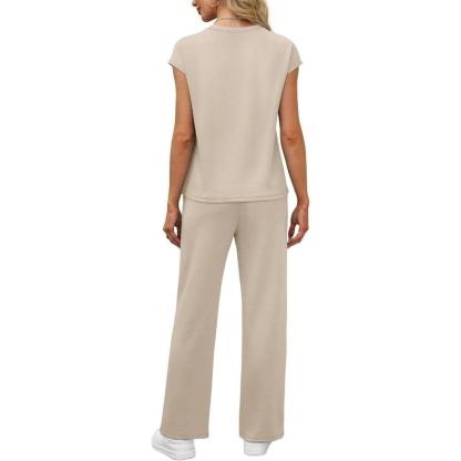 Two Piece Lounge Sets For Women With Cap Sleeve Top And Matching Pants