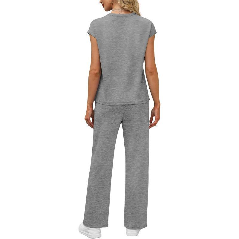 Two Piece Lounge Sets For Women With Cap Sleeve Top And Matching Pants