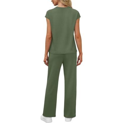 Two Piece Lounge Sets For Women With Cap Sleeve Top And Matching Pants