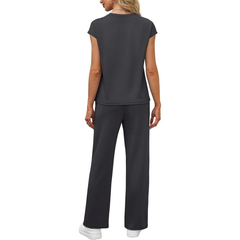 Two Piece Lounge Sets For Women With Cap Sleeve Top And Matching Pants