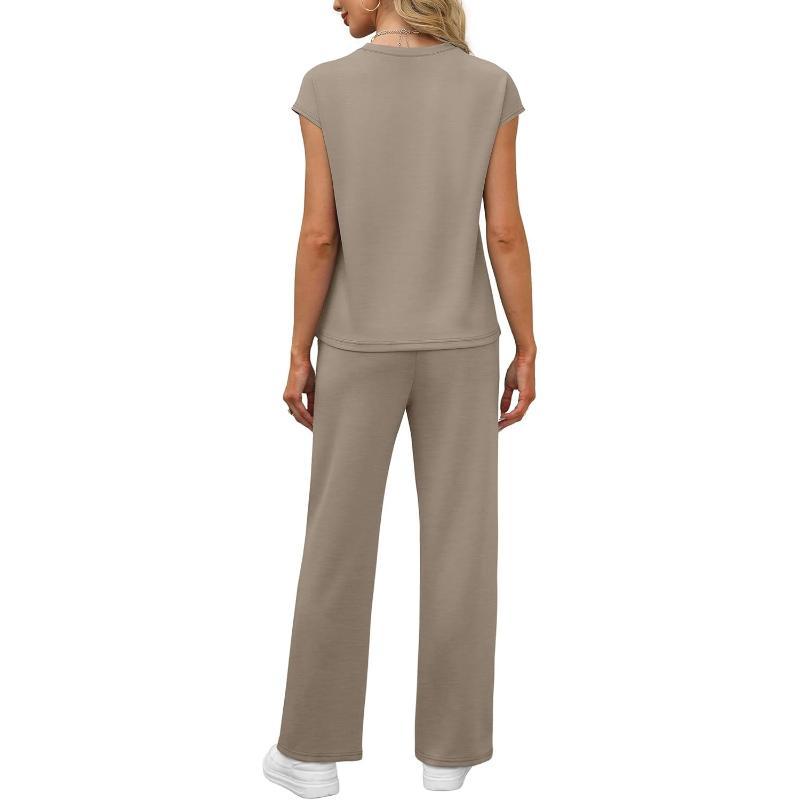 Two Piece Lounge Sets For Women With Cap Sleeve Top And Matching Pants