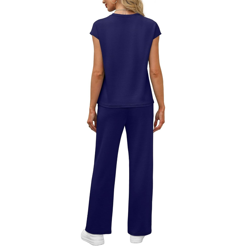Two Piece Lounge Sets For Women With Cap Sleeve Top And Matching Pants