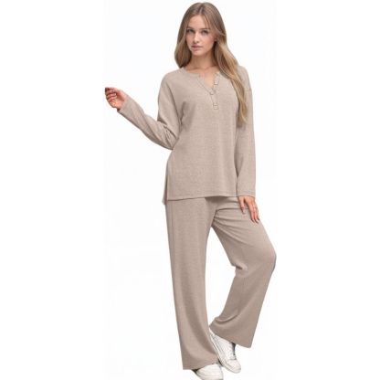 Lounge Sets for Women 2 Piece V Neck Button Matching Sweatsuit Loungewear