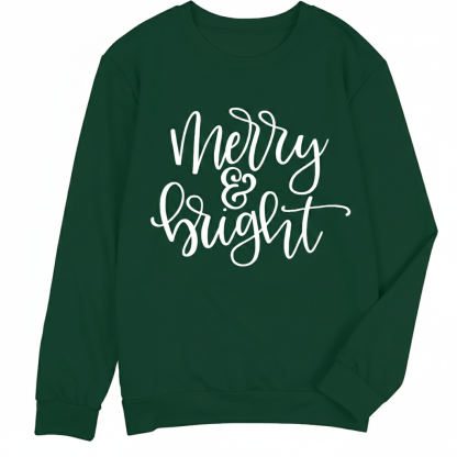 Christmas Sweatshirts With Merry And Bright Holiday Print For Women