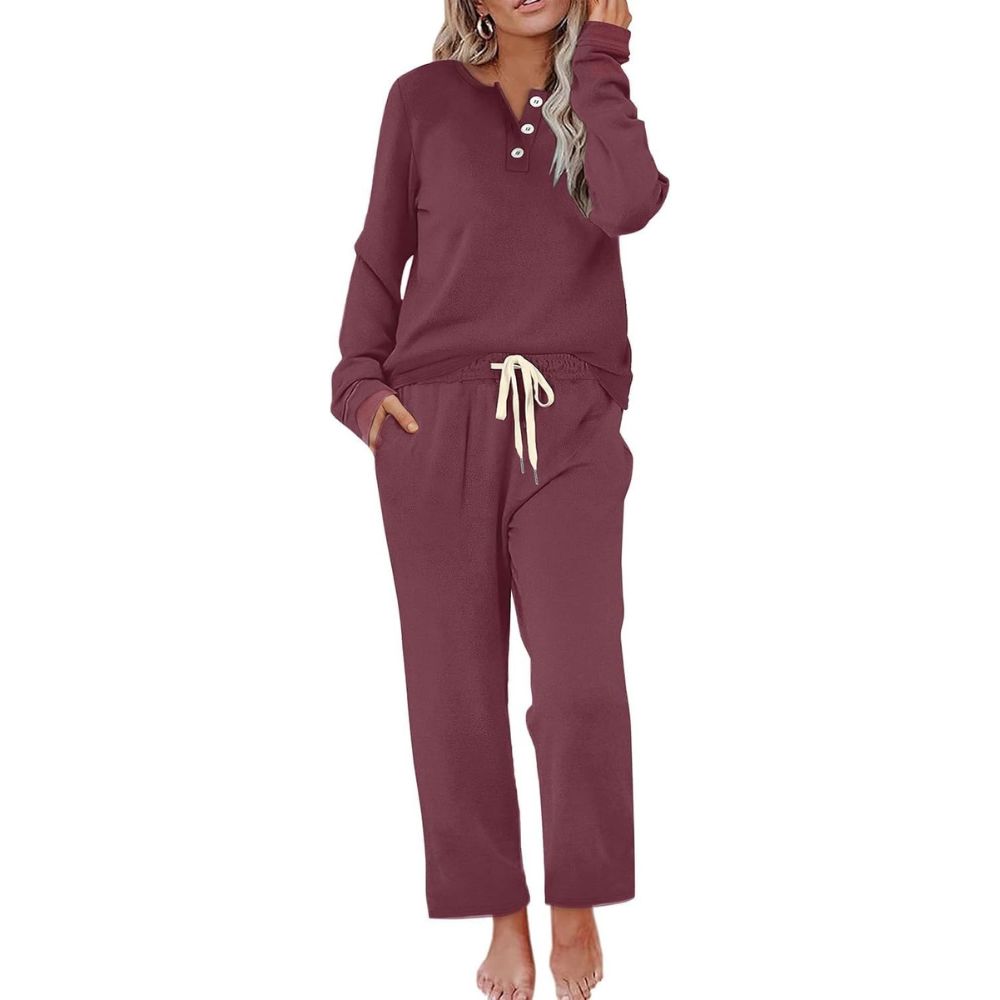 Lounge Sets for Women Two Piece - Button Down Sweatsuit Sweatpant with Pockets