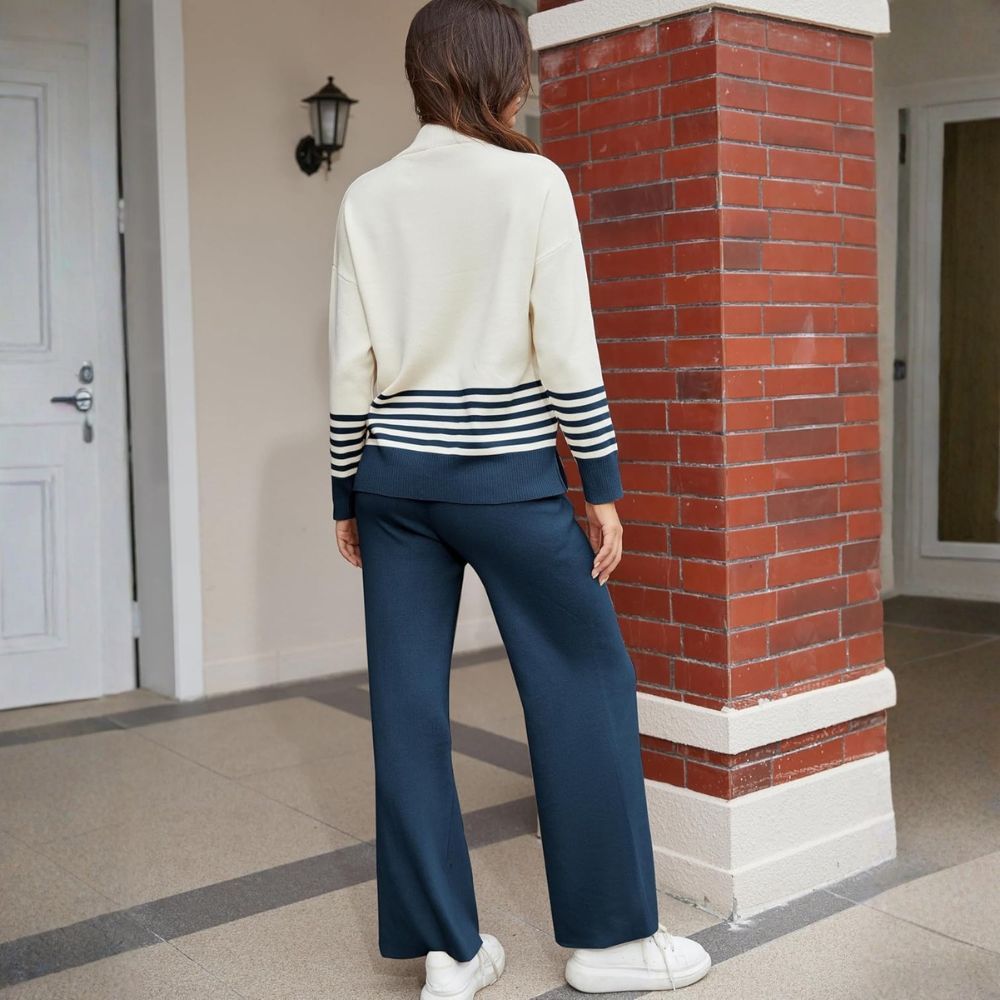 Women's Lounge Sets 2 Piece Outfits Knitted Pullover Sweater Tops Wide Leg Pants Tracksuit