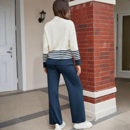Women's Lounge Sets 2 Piece Outfits Knitted Pullover Sweater Tops Wide Leg Pants Tracksuit