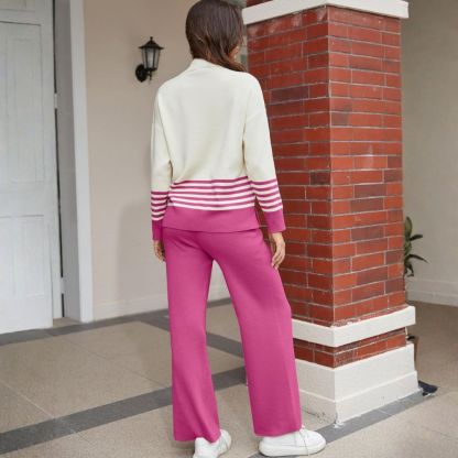 Women's Lounge Sets 2 Piece Outfits Knitted Pullover Sweater Tops Wide Leg Pants Tracksuit