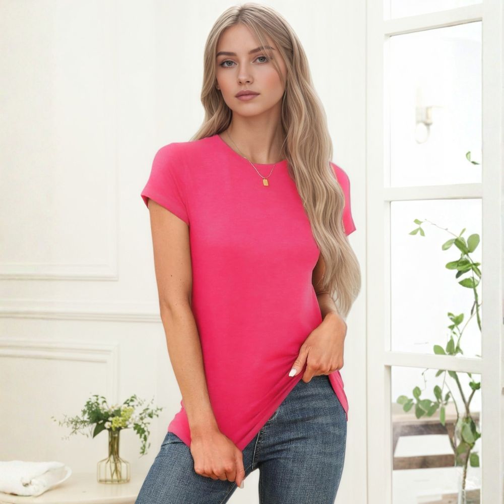 Women's Short Sleeve Tops Summer T-Shirts Round Neck Causal Fashion