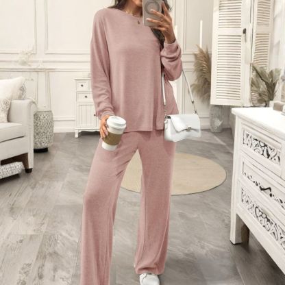 Womens Lounge Set 2025 Fall 2 Piece Outfits Long Sleeve Tops Wide Leg Long Pants