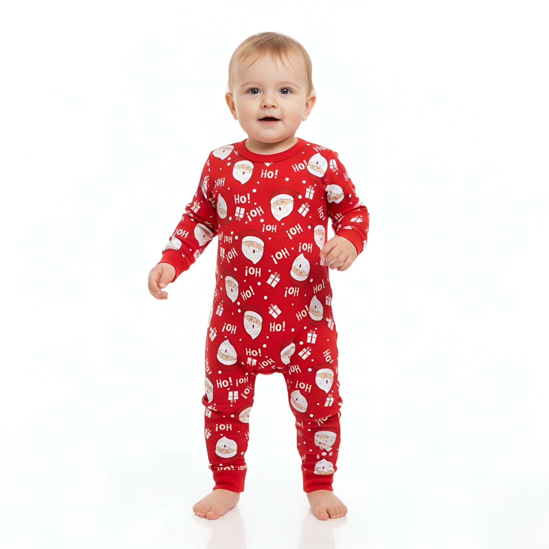 Ho Ho Ho Santa Design Matching Family Christmas Pajamas With Long Sleeve Tops And Loungewear