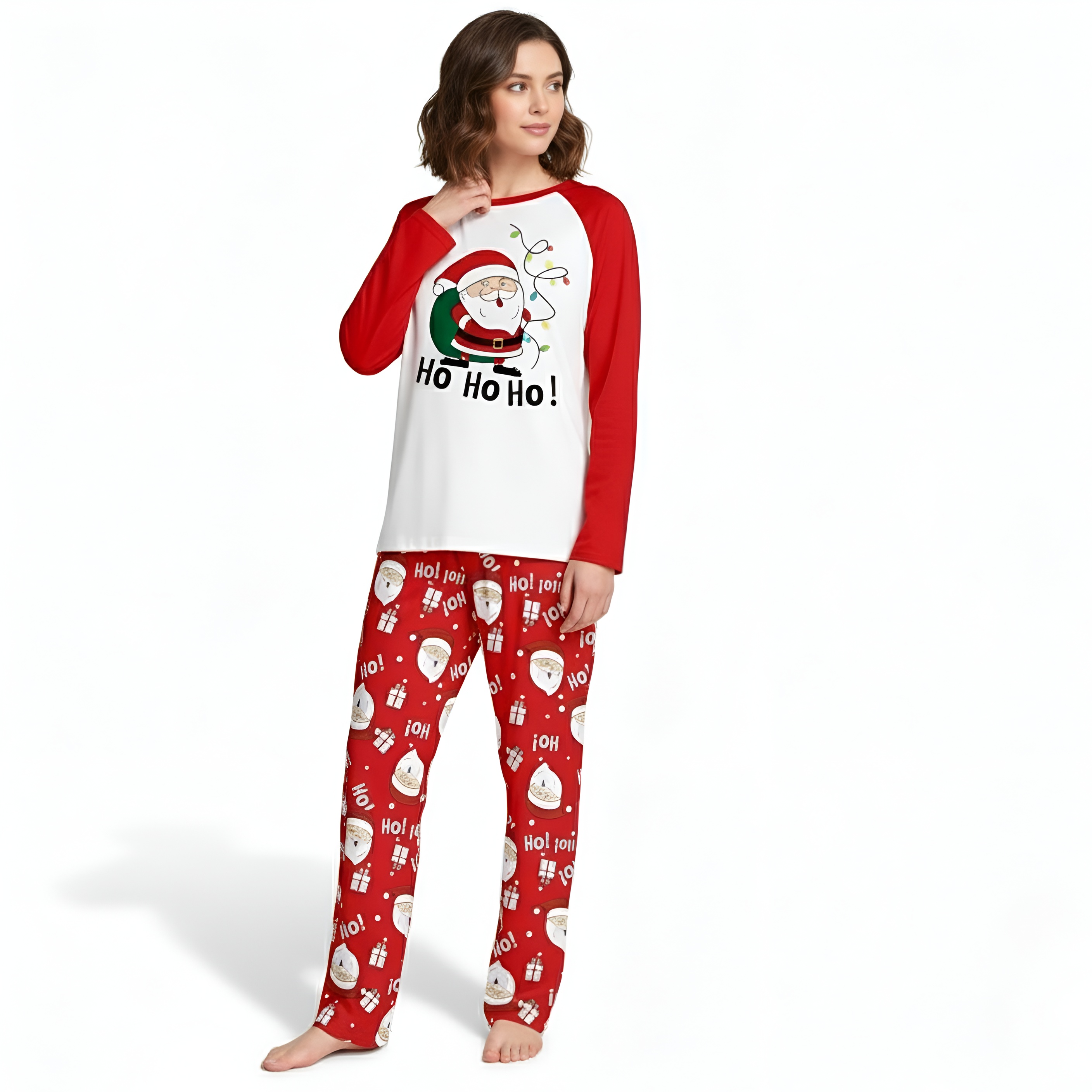 Ho Ho Ho Santa Design Matching Family Christmas Pajamas With Long Sleeve Tops And Loungewear