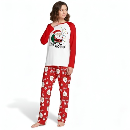 Ho Ho Ho Santa Design Matching Family Christmas Pajamas With Long Sleeve Tops And Loungewear