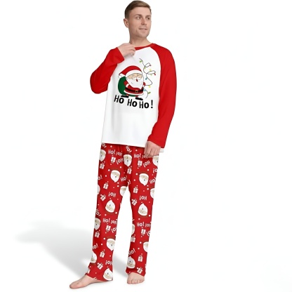 Ho Ho Ho Santa Design Matching Family Christmas Pajamas With Long Sleeve Tops And Loungewear