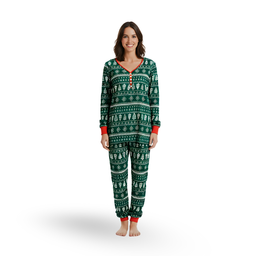 Christmas Tree And Snowflake Printed Family Matching Holiday Pajama Se