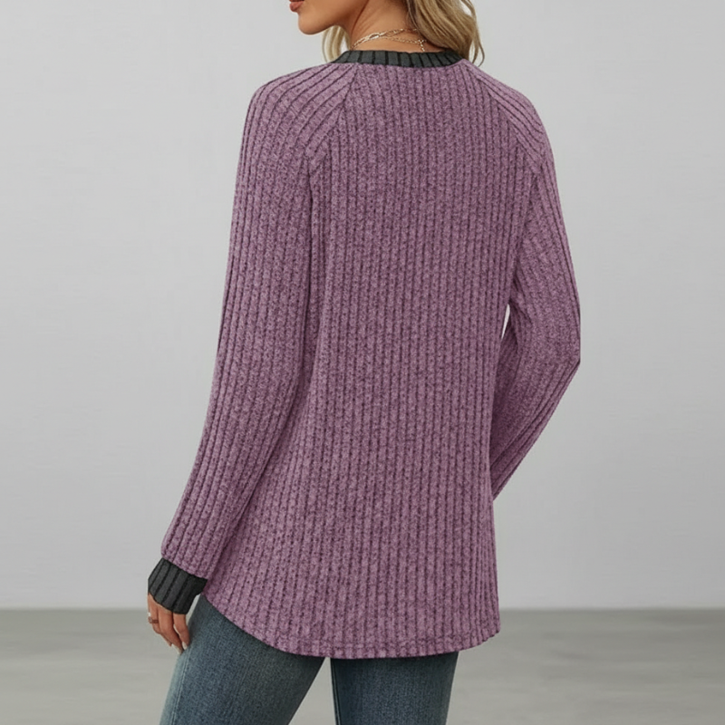 Long Sleeve Lightweight Sweater With Color Block Design For Women